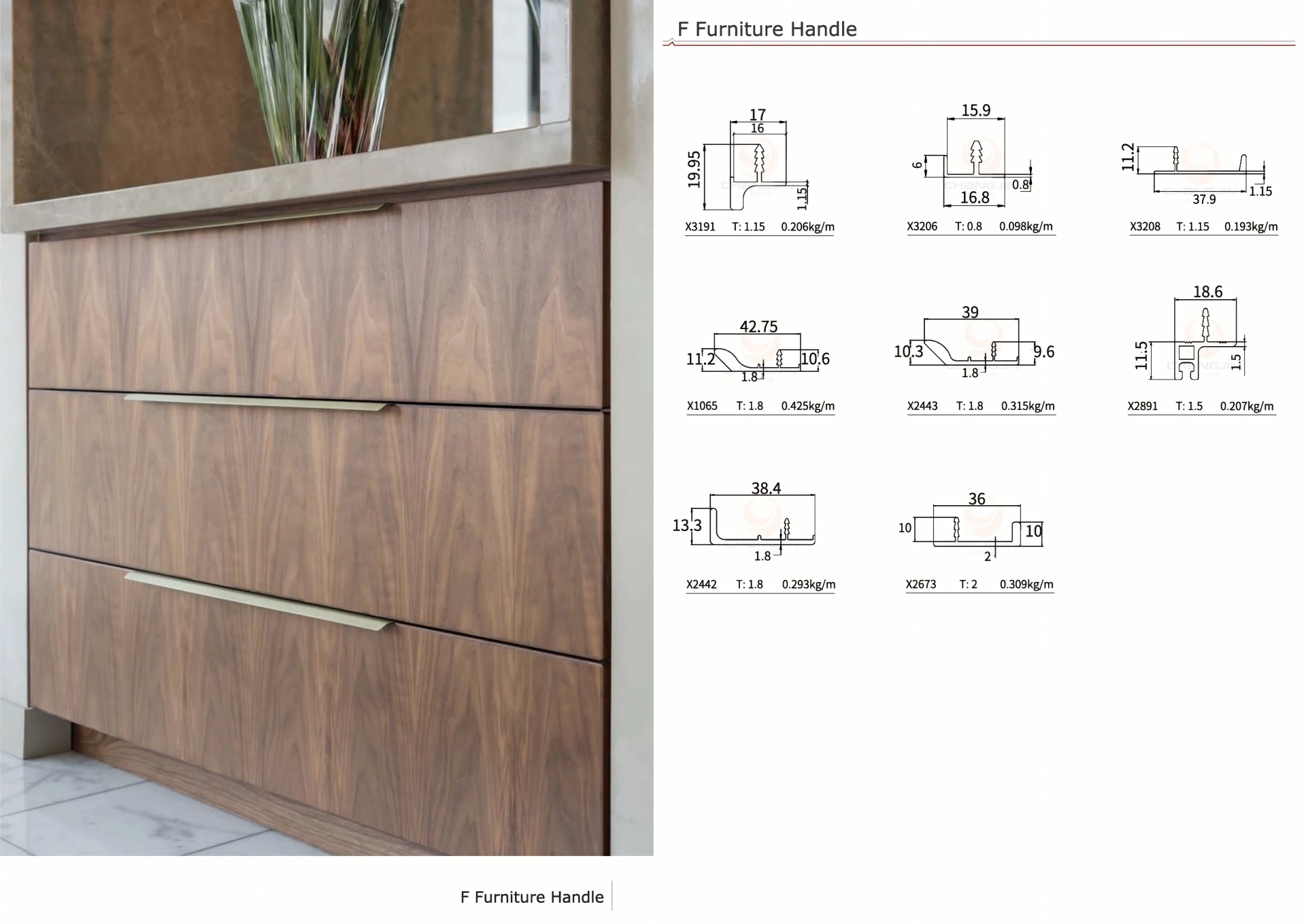 integrated F drawer handle furniture application