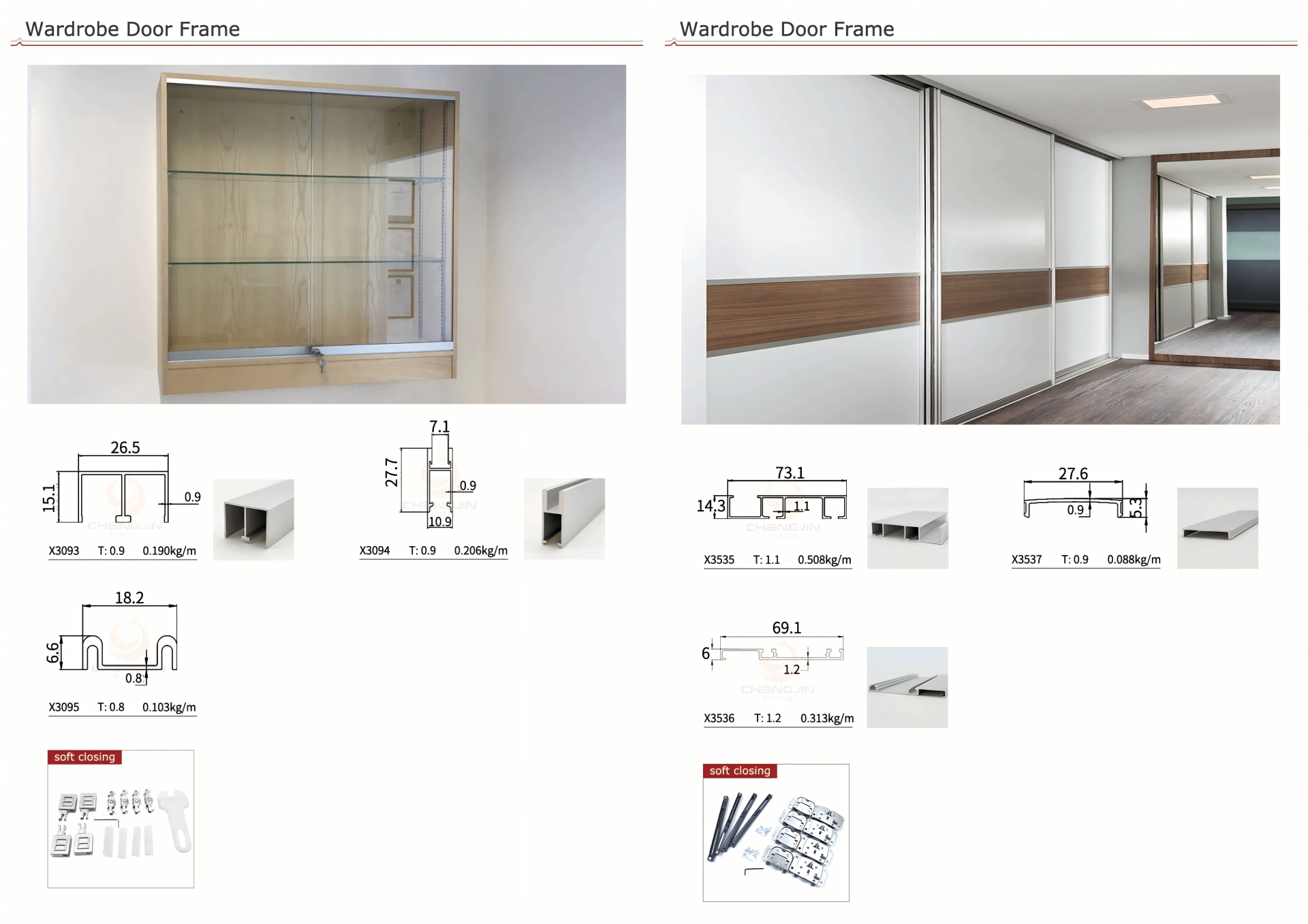 aplicaciones de perfiles de aluminio para puertas correderas de vidrio de armario